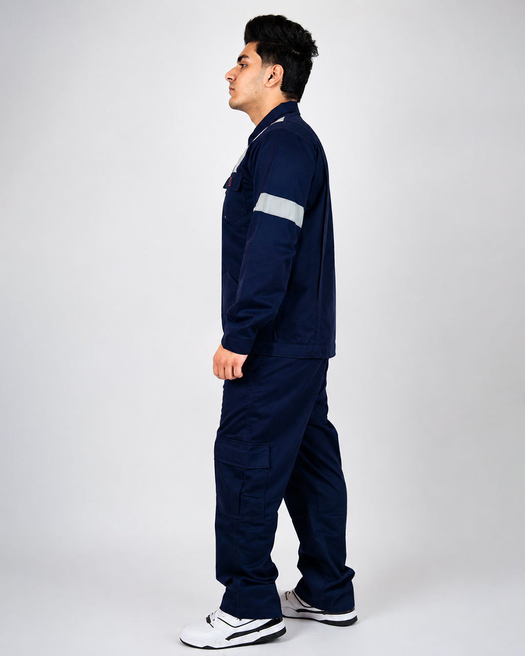 Premium Navy Workwear Set – Reflective Jacket & Cargo Trousers | Industrial Workwear