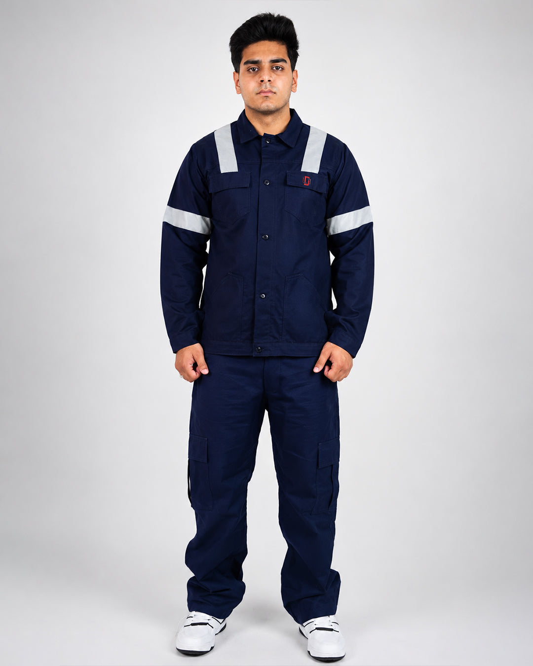 Premium Navy Workwear Set – Reflective Jacket & Cargo Trousers | Industrial Workwear