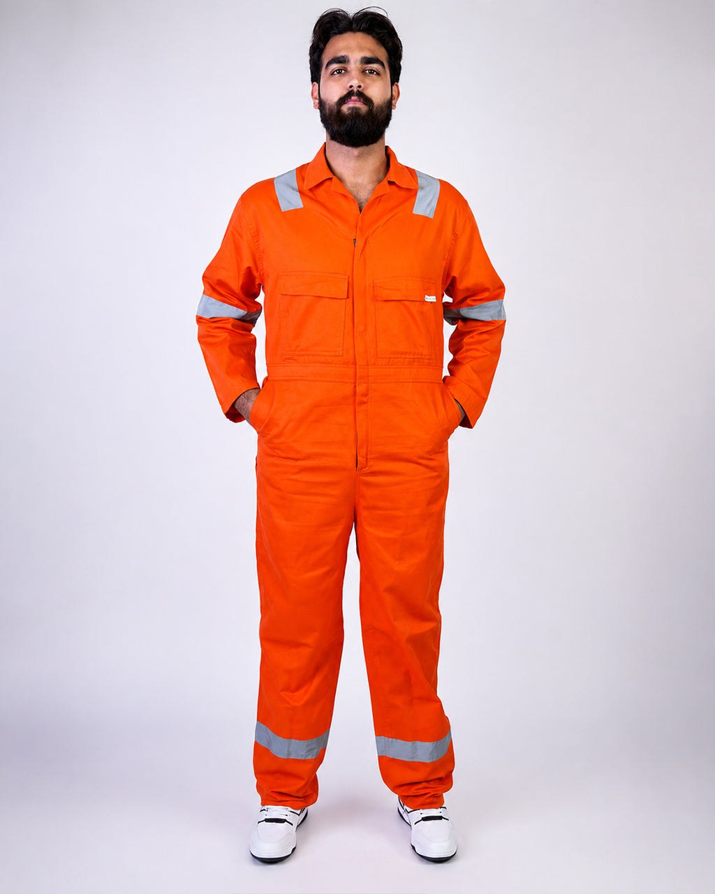 Premium Orange Hi-Vis Coverall – Reflective Workwear | High Visibility Safety Suit